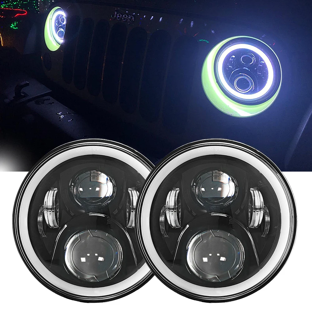 Phares LED Ronds 7 Pouces Avec DRL Et Clignotants - 300W, 6000K, IP68, Pour Jeep Wrangler Etc.
