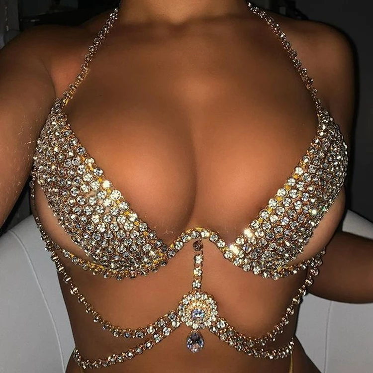 Nicute Rhinestone Body Chain Crystal Bra Bikini  
