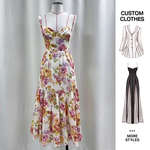 Custom Clothing Manufacturers Summer Women Strap Casual Beach Dress Floral Print Robe Grande Taille Femme Long Summer Lady Dress