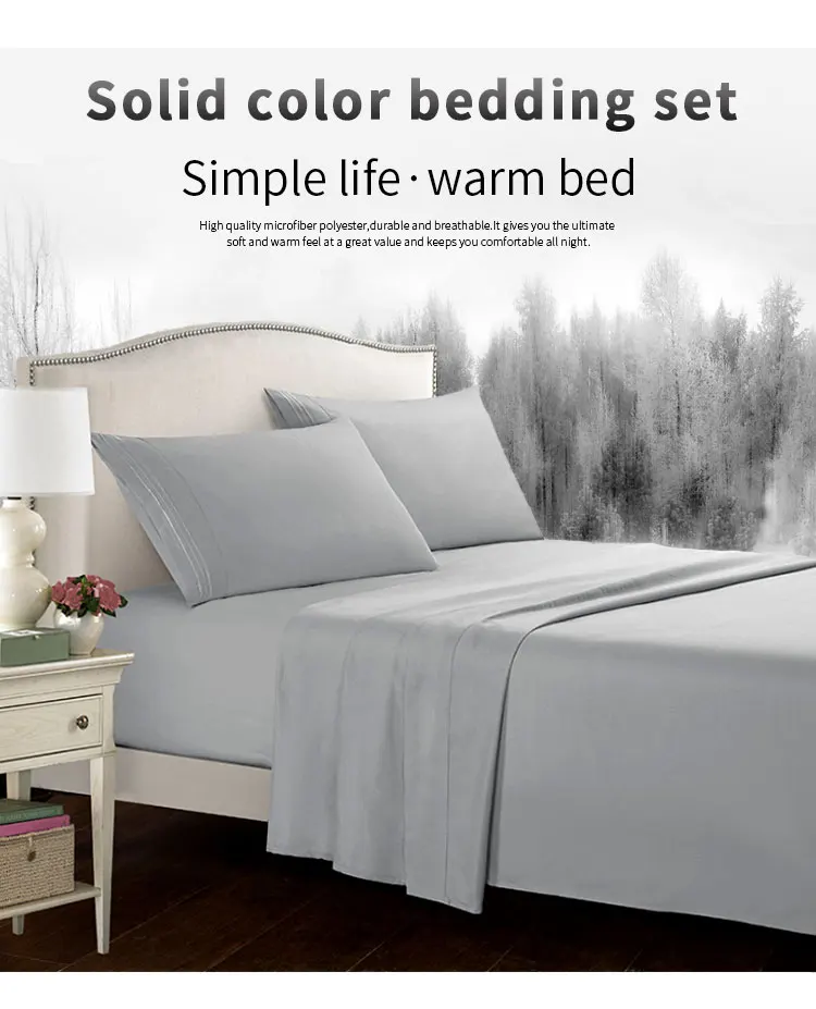 Deep Pocket 1 Fitted Sheet 1 Flat Sheet 2 Pillowcases Luxury 4-Piece Microfiber Bedding Set for Home Hotel Use details