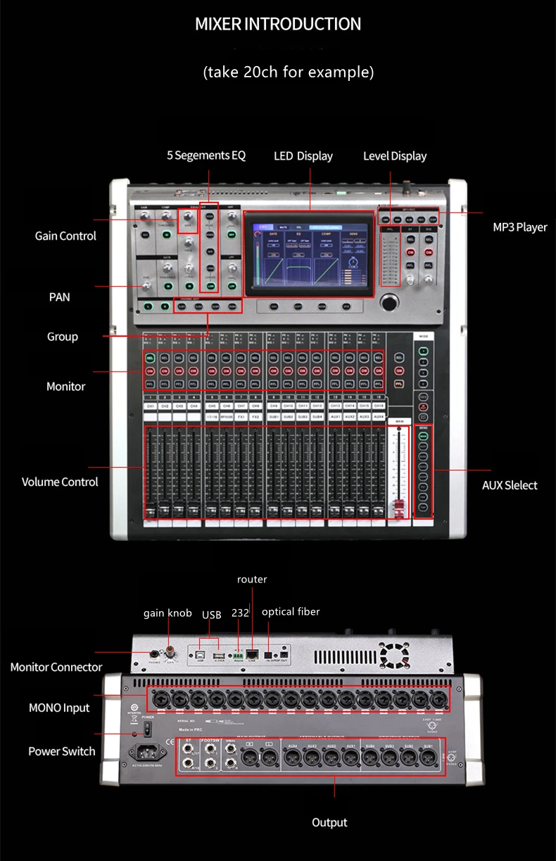 Free OEM Touch Screen Audio Mixer - 24 Channels Digital Console