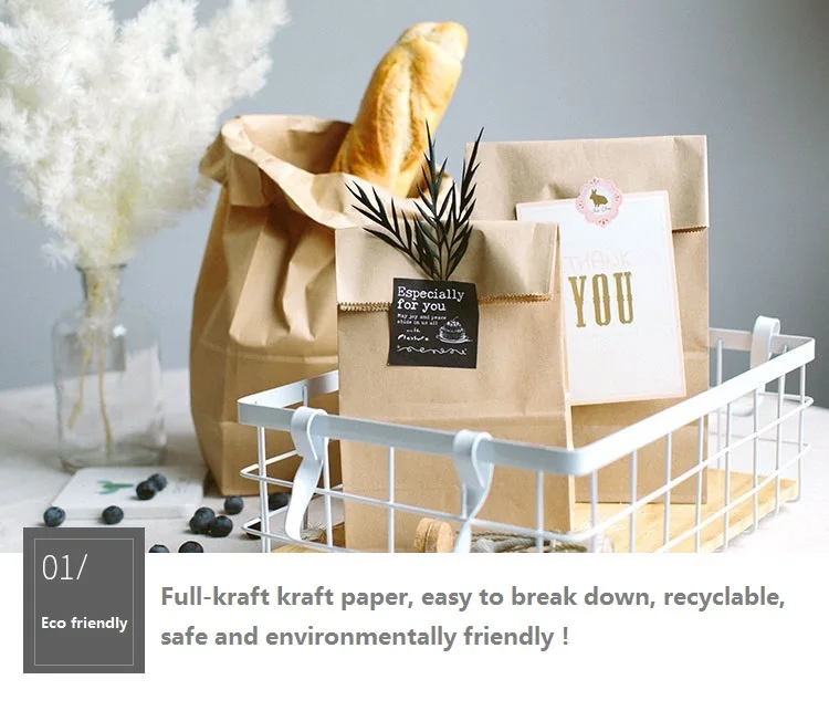 Plain Block Bottom Eco Take Away Eco-friend  Grocery Kraft Paper Bag