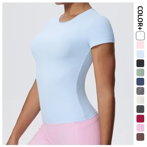 Manufacturer Womens Crop Tops T Shirts Slim Fit Tee Breathable Short Sleeve Yoga Wear T-Shirt Fitness Top