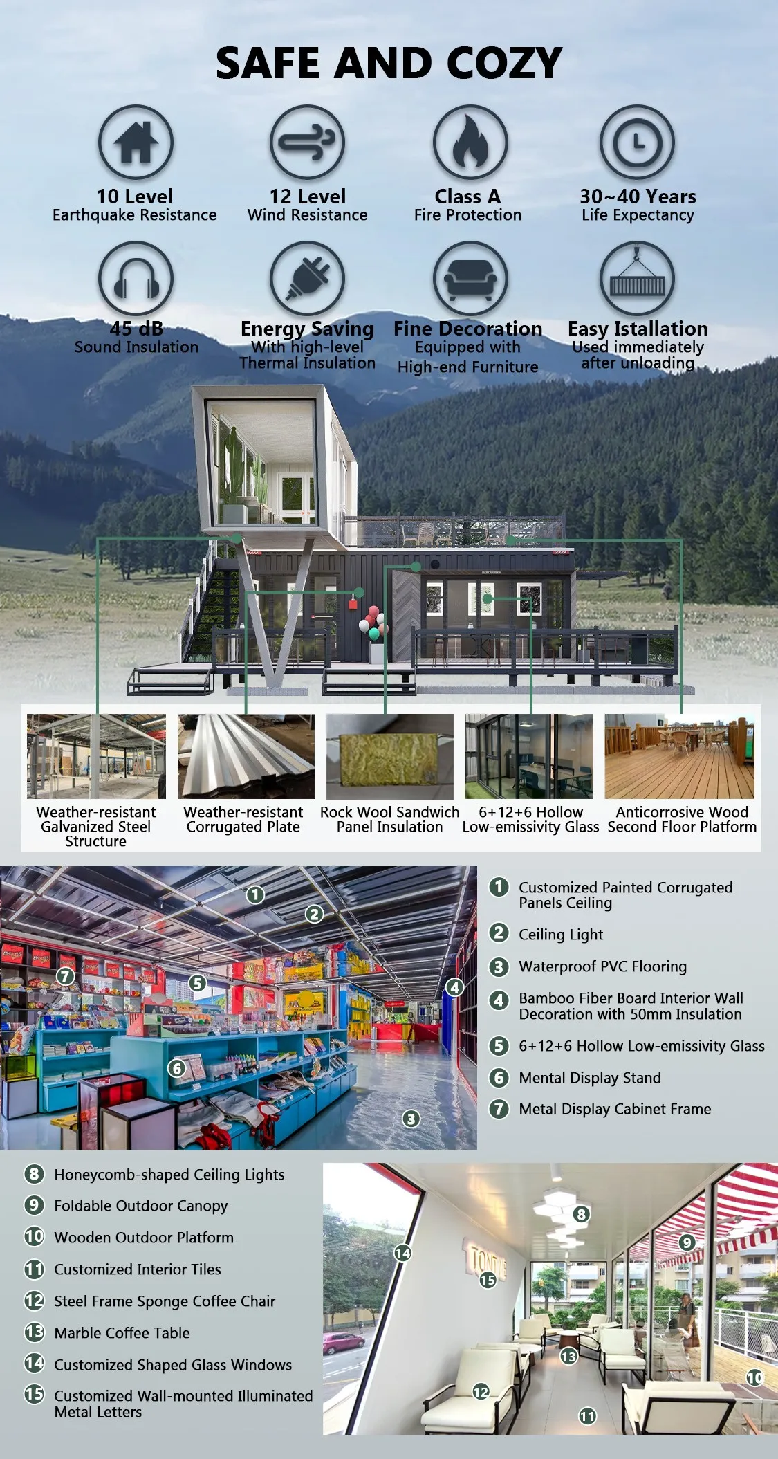 Luxury Prefabricated Houses Double Storey Prefab Container Restaurant with Furniture manufacture