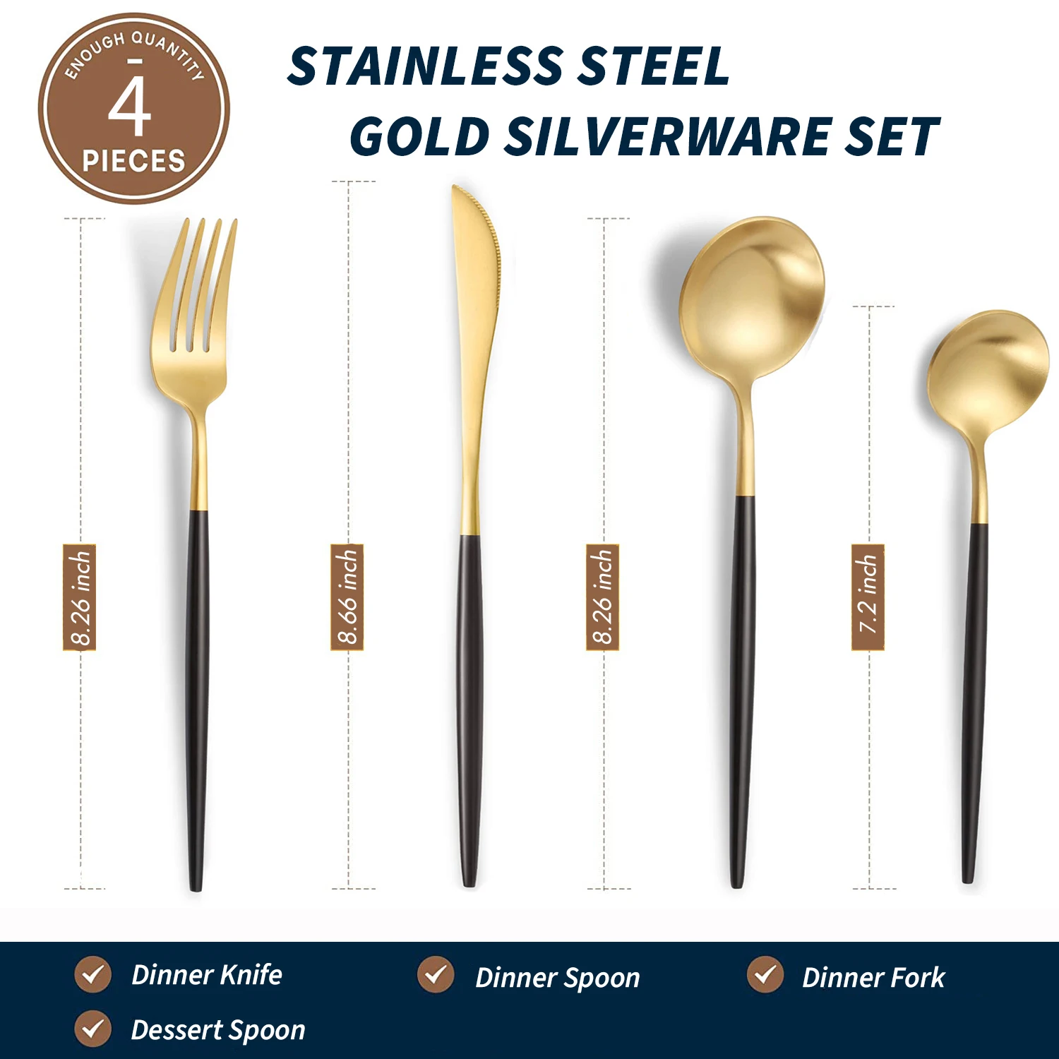 High Quality Portuguese Stainless Steel Matte Gold Flatware Silverware
