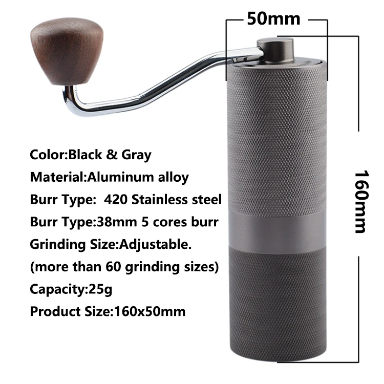 Mini Manual Coffee Bean Grinder Portable Stainless Steel Conical Burr Double Bearing Coffee
