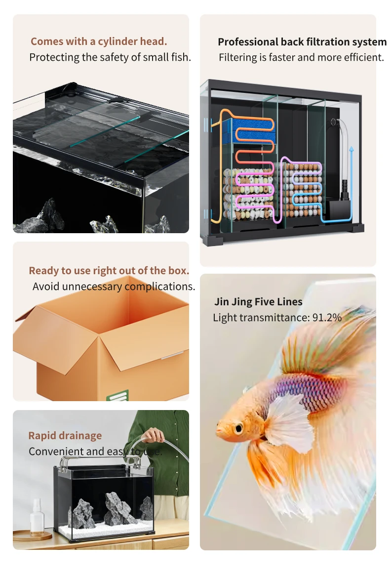 YEE Wholesale Custom Fish Tank Ultra White Glass Clear Desktop Ecological Aquarium Tank With Cover product detail 3