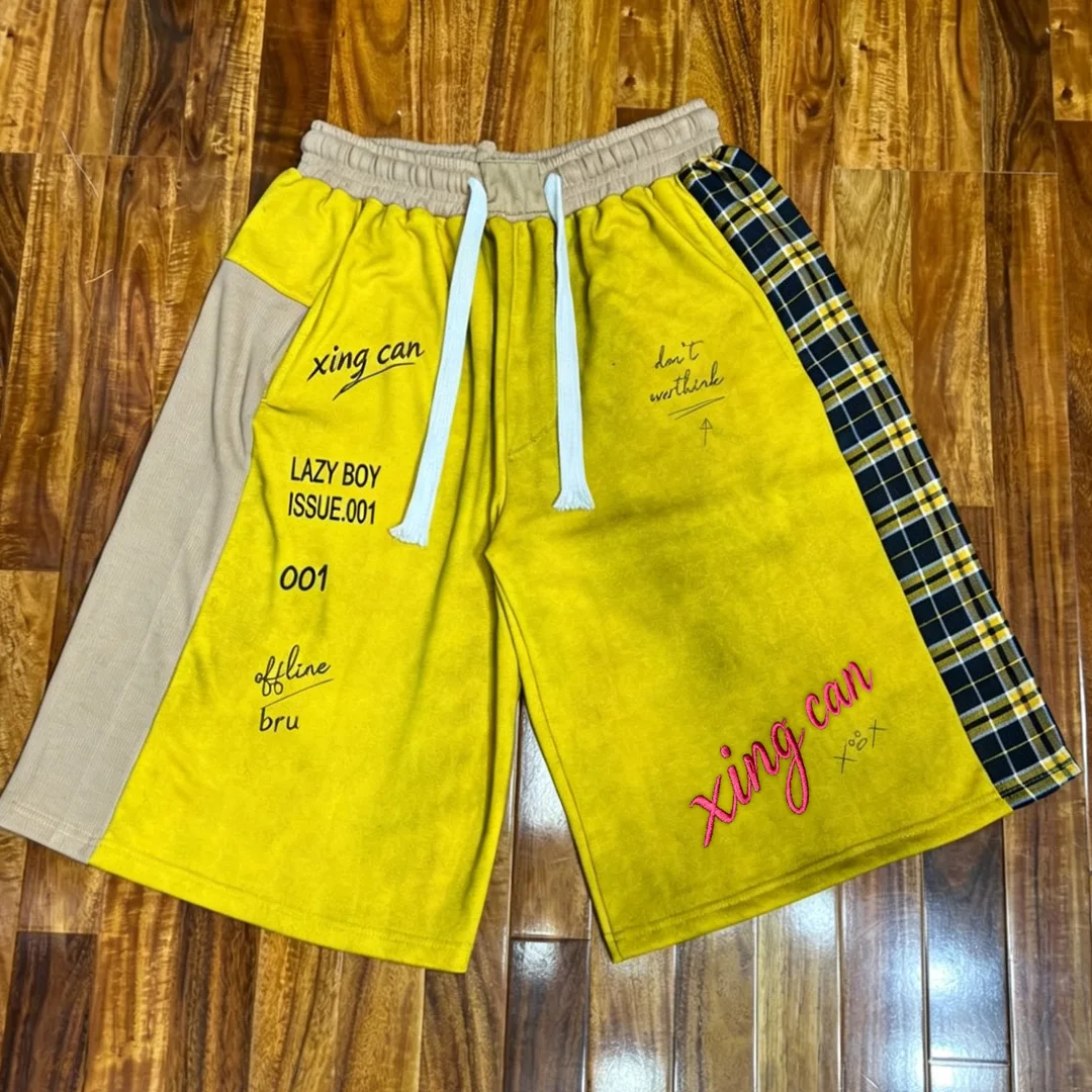 Bestseller – wysokiej klasy bawełniane męskie szorty z efektem acid wash, retro, stylu high street, do sprzedaży hurtowej, na zamówienie, z nadrukiem DTG oraz haftem kryształkami