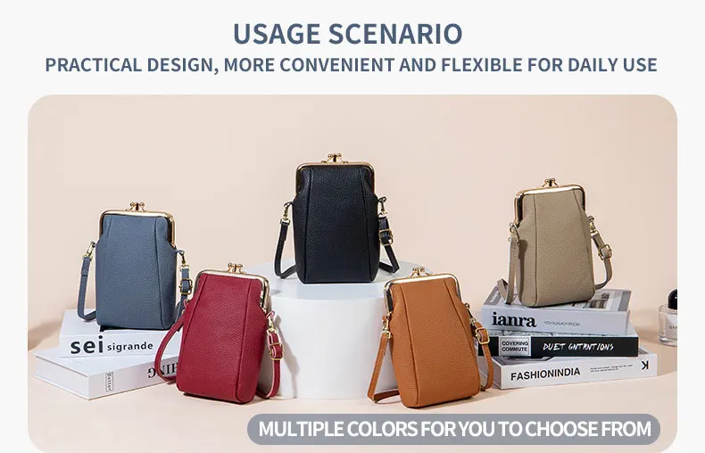 Genuine Leather Elegant Crossbody Mobile Phone Pouch Cell Phone Wallet Purse