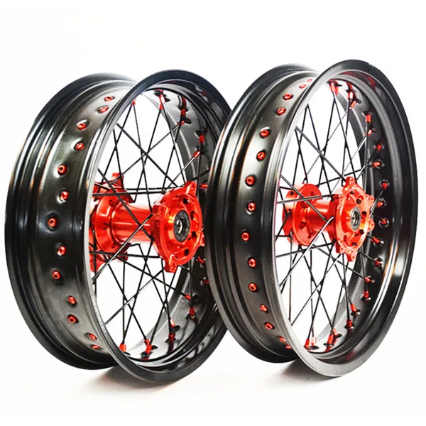 Exc125 17 Inch Aluminum Motorcycle Spoke Supermoto Wheel Sets For Ktm