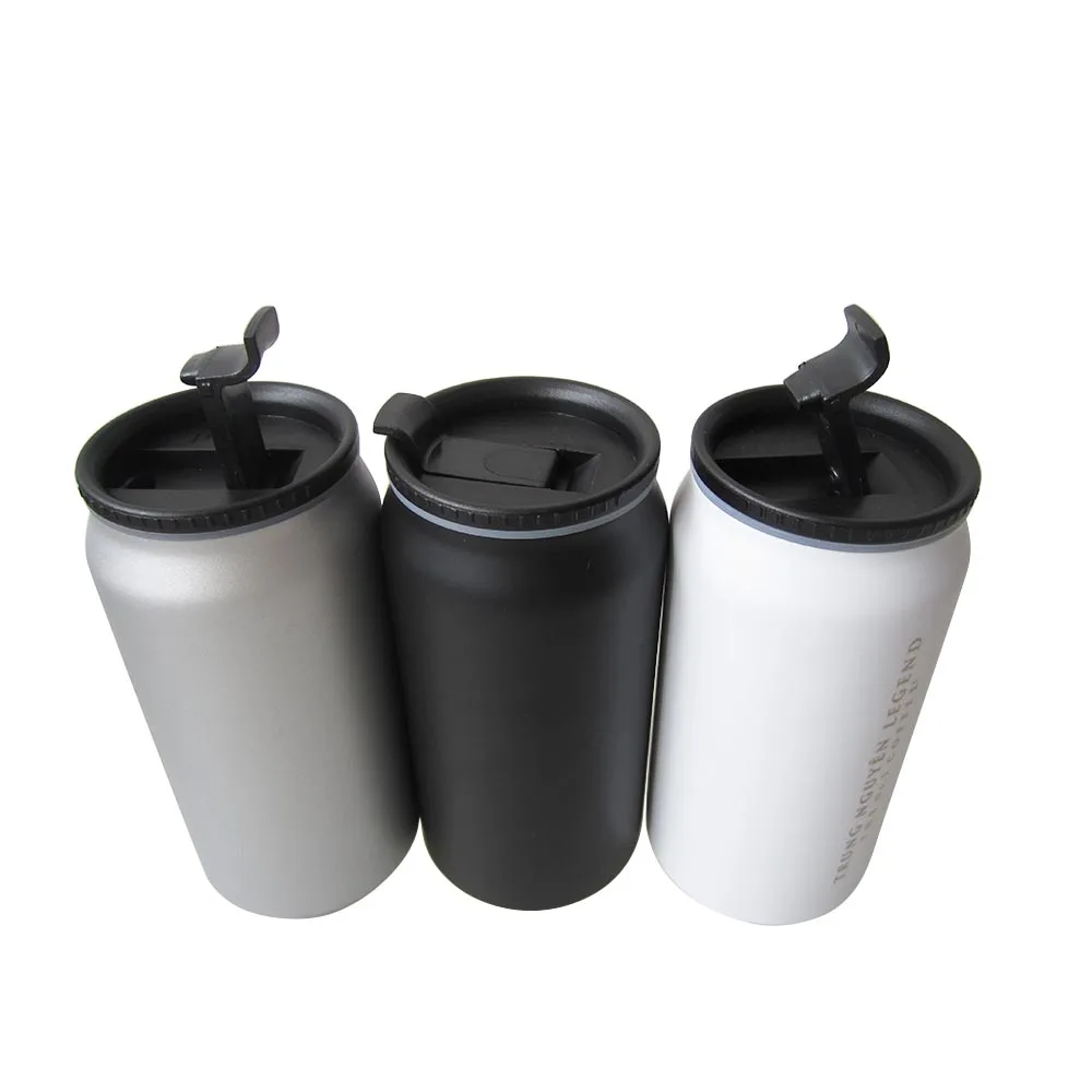 Gobelet isotherme 35 cl (12 oz) en acier inoxydable 304 à double paroi avec couvercle en plastique, blanc/noir._voghion.com