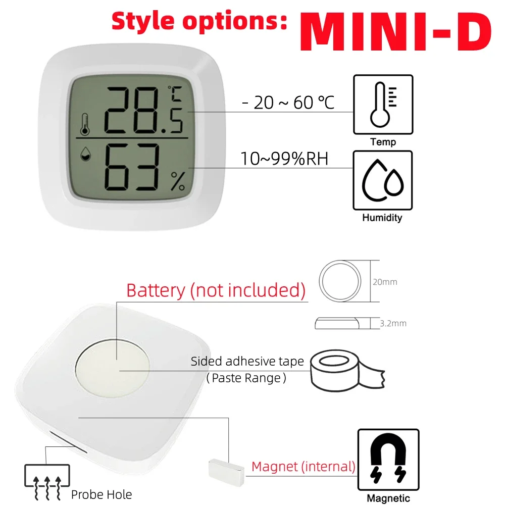 Mini LCD Digital Thermostat - Indoor Temperature & Humidity