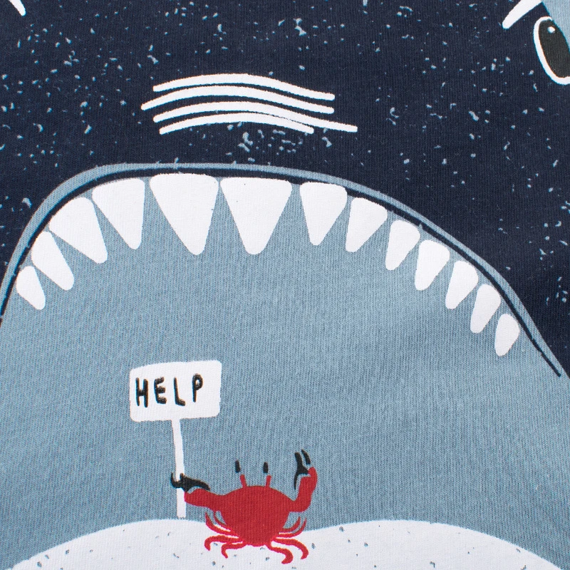 
 Новая летняя детская одежда, Детская Хлопковая Повседневная футболка с принтом большой акулы, с круглым вырезом и короткими рукавами для мальчиков  