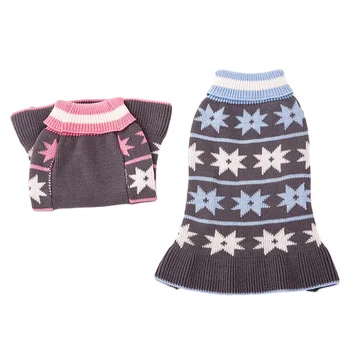 2024 Hot Style Warm Winter Puppy Dog Sweater Dress Snowflake Print Pink and Blue Pet Dress