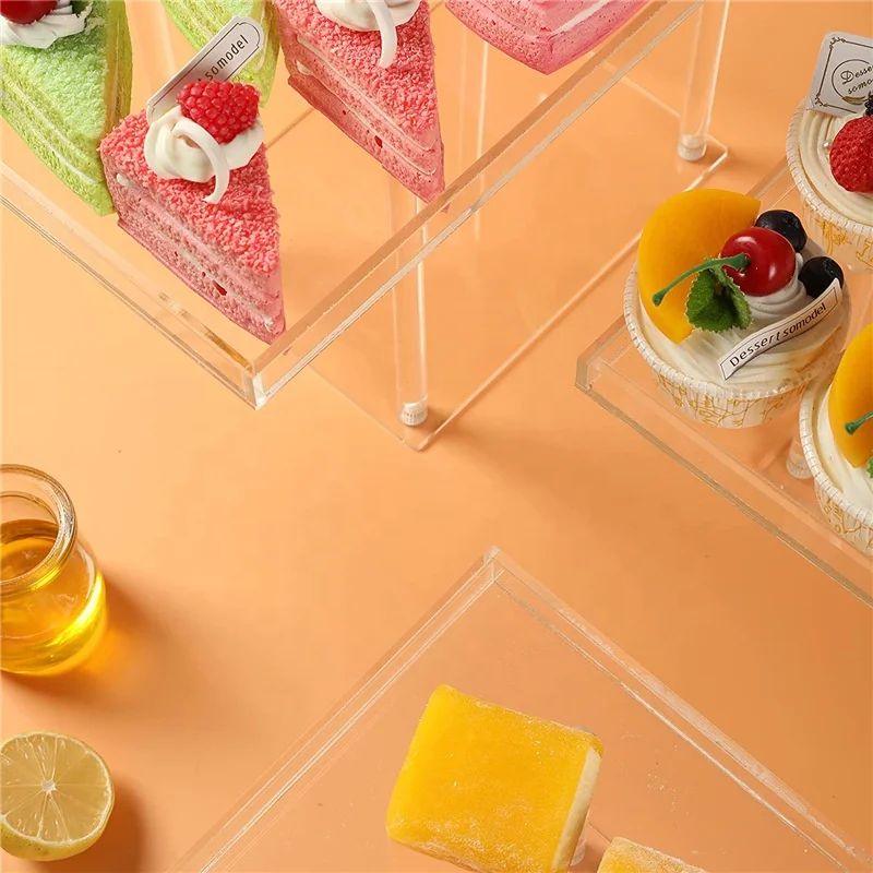 2 Alzate Per Cupcake A 3 Livelli Lallisa - Piatti Quadrati In Plastica PP Rosa Sfumato, Asta Oro, Per Feste - 2