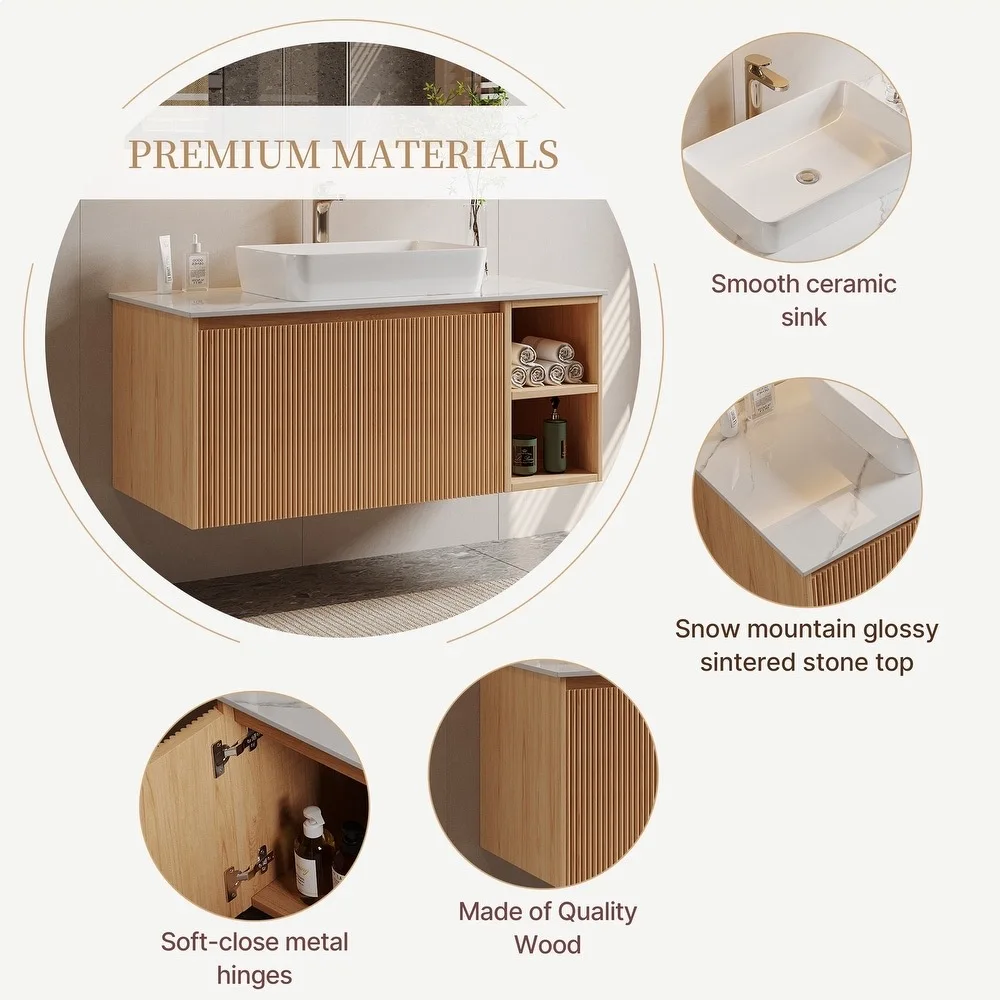 product wall mounted luxury style  ribbed  textured vanity wall hung bathroom cabinet vanity with mirror basin-8