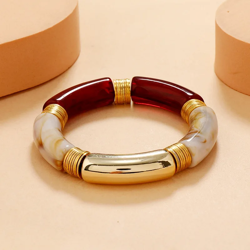 Bracciali Rigidi In Bambù Impilabili Per Donna – Perline Acriliche Colorate E Dettagli Oro, Elasticizzati, Fatti A Mano