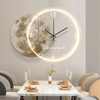 Nordic style Fashionable and simple wall clock Unique creative home decoration LED light acrylic Ultra-silent  moon wall clock