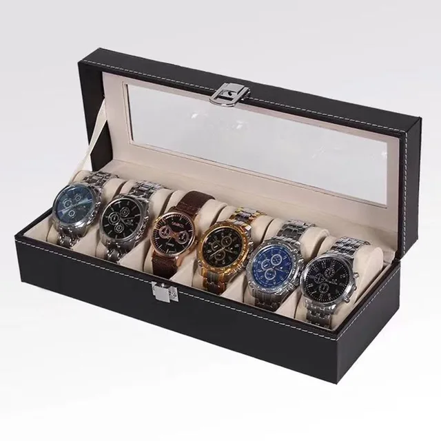 Luxury Premium PU Leather Watch Jewelry Box 6/12 Slots Custom Size 2mm Thickness Foil Specifications with Customized Logo