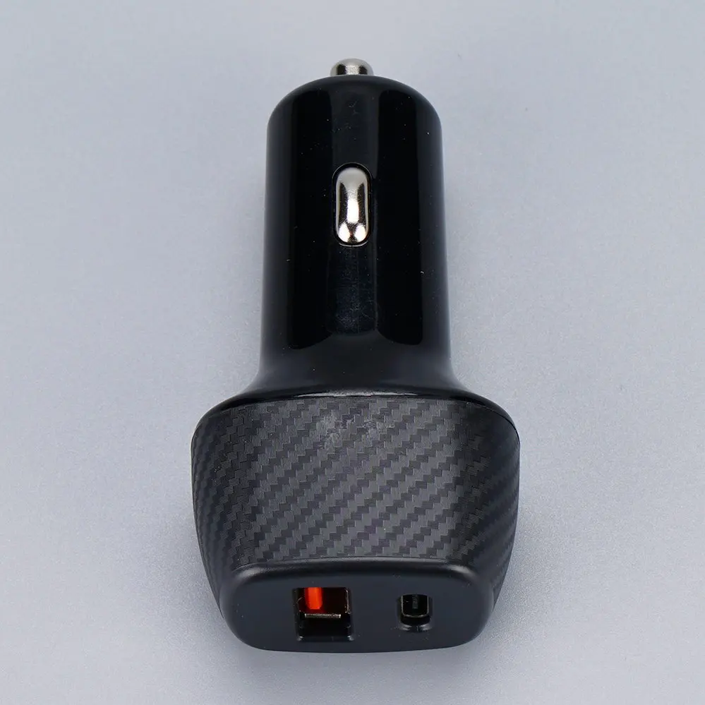  1 USB-A + 1 USB Type-C Black Square Car charger DC12V-24V 4063