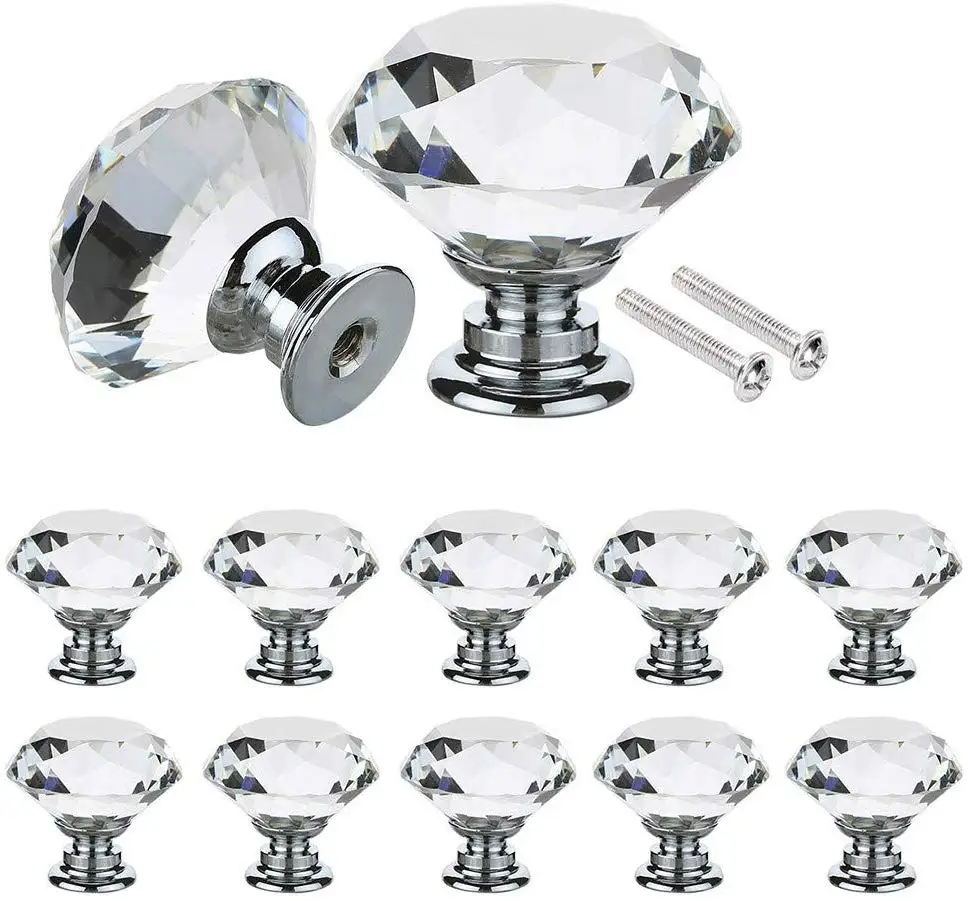 Drawer Wardrobe Pull Handle Knobs Handles Crystal With Screw