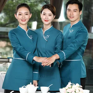 High-End Long Sleeve Women's Waitress Uniforms Spring Summer Workwear for Hotel Waitresses and Chinese Restaurant Hot Pot Staff