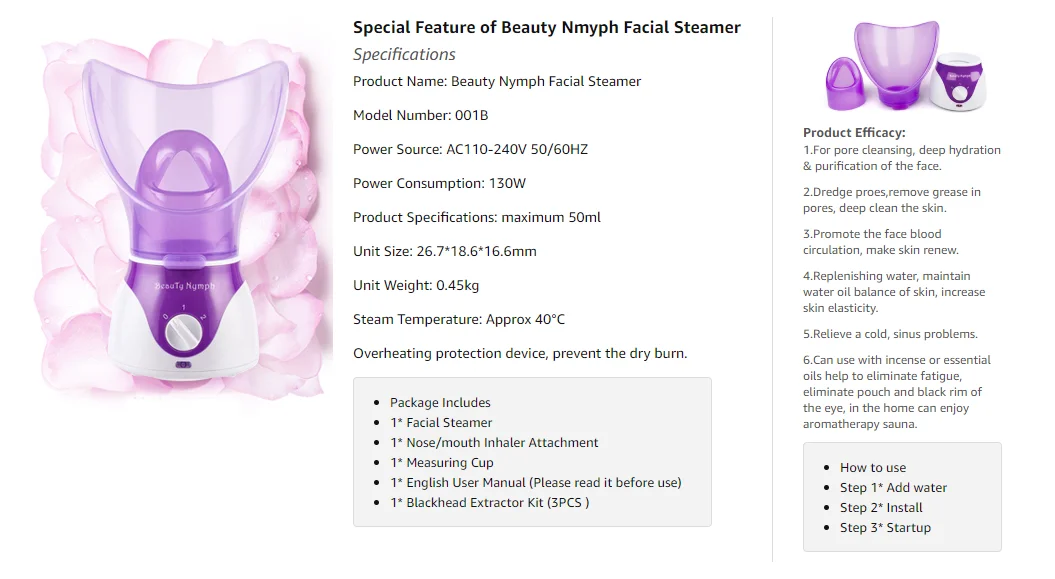 High Quality Beauty Nymph Spa Sprayer Home Face Steaming Skincare Deep