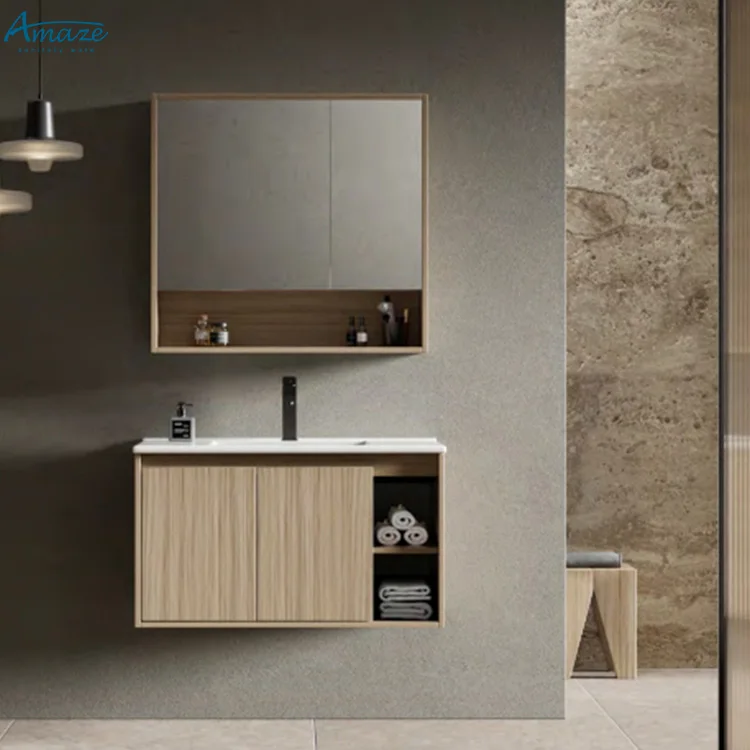 Hotel Wash basin Modern bathroom Mirror cabinet vanity Wall mounted furniture sink manufacture