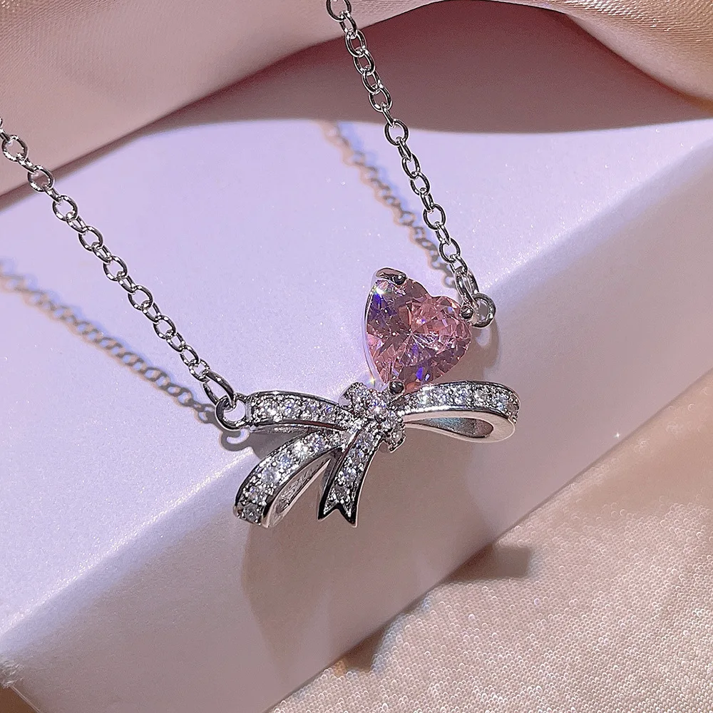 Luxurious Pink Zircon Bowknot Jewelry Set