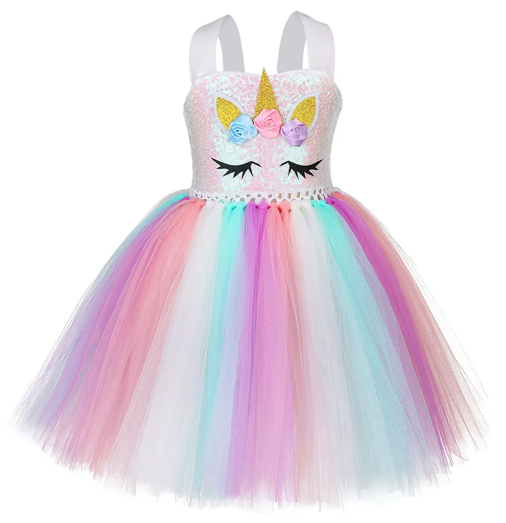 YiJi Team Rainbow Tutu Skirt with Unicorn Horn Headband Gift for Girl Baby Birthday Costume Outfits Princess Set