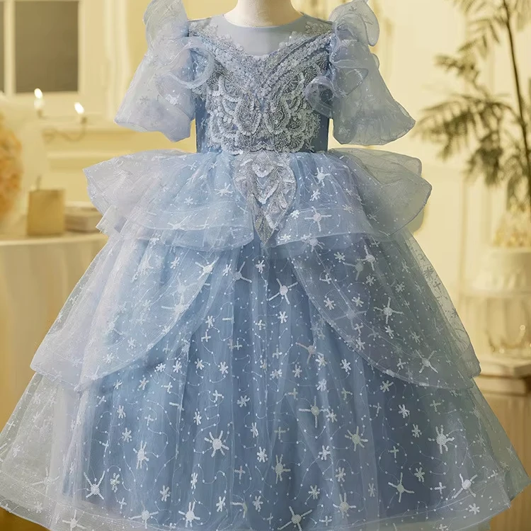 S1612R New Blue Princess Tube Top Gentle Fluffy fairy Cute Sweet Flower Girl  Dress| Alibaba.com