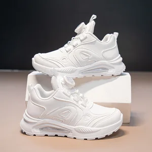 Wholesale Children's Breathable Kids Casual Leather Rotating Button Sports Shoes Sneaker for Boy Girls