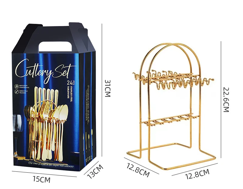 Light Luxury Stainless Steel Cutlery Ceramic Handle 24 Pcs Set Gift Box Gold Silverware Cutlery Set