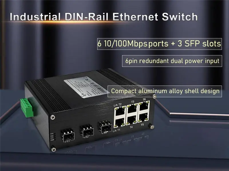Fast Ethernet Fiber Extension Industrial Switch Supports up to 20km Over Single/Multi-mode Fiber 6+3 Ports Supports SC/FC/ST/SFP