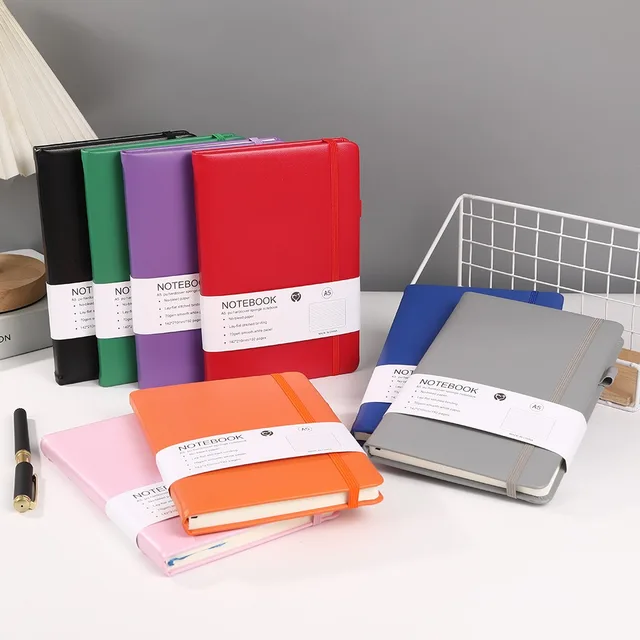 GF Factory Wholesale A5 PU Leather Hardcover Sponge Notebook Lined Journal Custom Printed College Ruled School Office Notebooks