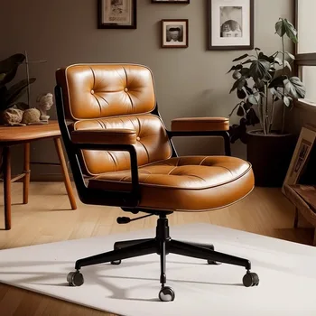 Computer Chair Home Study Chair Sedentary Comfortable Office Chairs Leather Retro Swivel Can Lift Seats