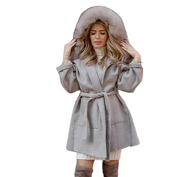 QIUCHEN- QC19055 winter women fall long real fox fur cashmere jacket double faced fur wool coat women 2021