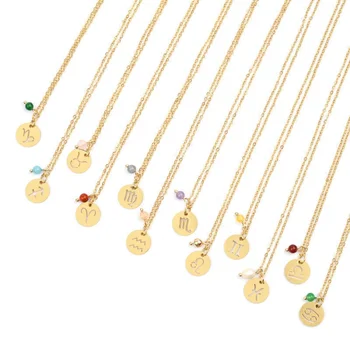 Customized 12K, 14K, 18k Gold Plated Horoscope Zodiac Sign Coin Pendant Necklace custom jewellery