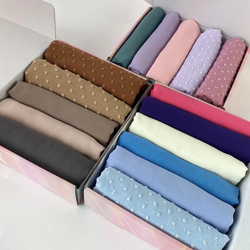 Hot Selling Matching Luxury Dot Chiffon Hijab Set Scarf In Box Wrap Set ...