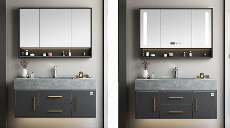 Modern Bathroom Vanity With Illuminated Smart Mirror Vanity Set Modern ...