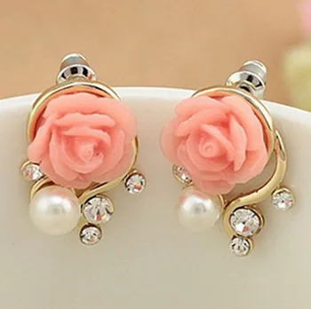 Wholesale Korean style rose flower pearl earrings women fashion earrings
