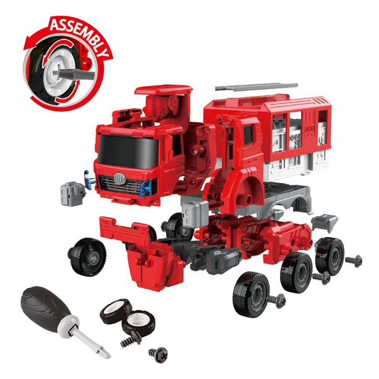 Best Selling Robot Deformation 2 in 1 Music and Light Electronic Fire Truck Vehicle Assembling Toys