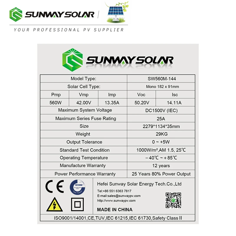 Sunway Tech Solar Pv Panels 535w 555w Solar Panel in Uae