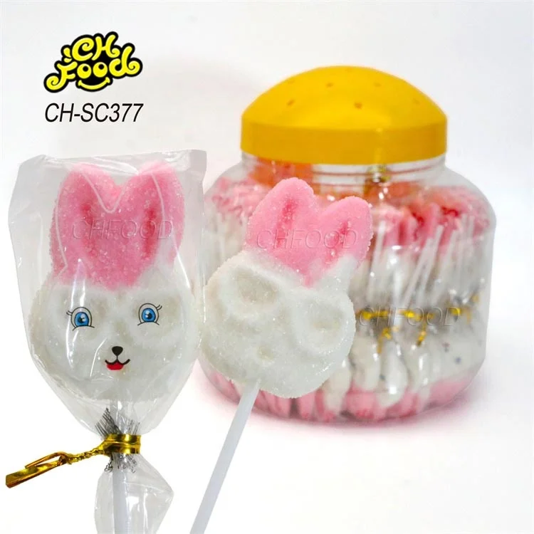Custom Halal Fruit Flavor Pink Rabbit Animal Shape Gummy Soft Candy Sweets Lollipop for Kids