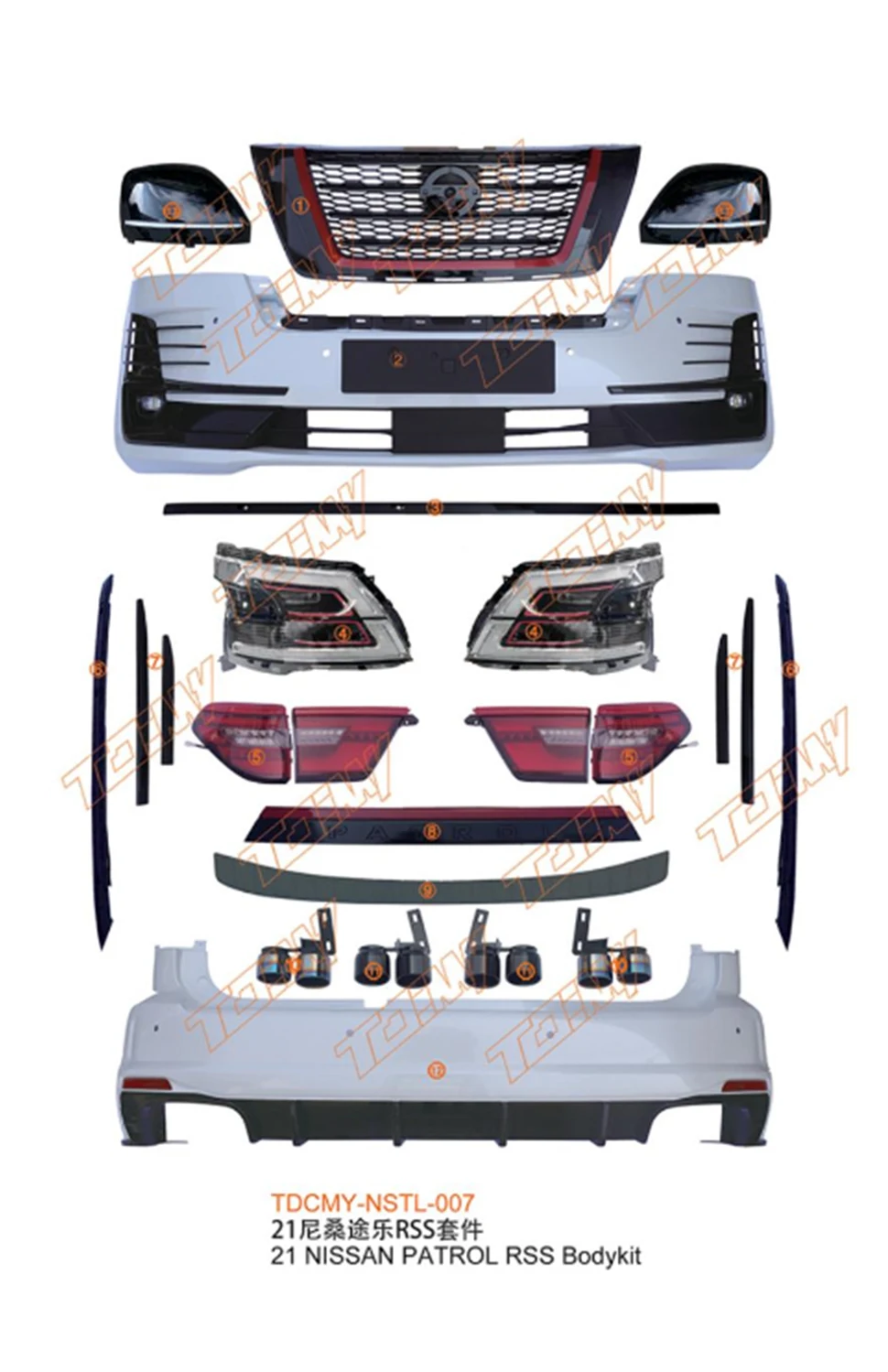 TDCMY Auto Body Kits Bumper Kits Grille Spoiler Fog Lamp Front and Rear Bumper  Led Headlight for Nissan Patrol RSS 2021 supplier
