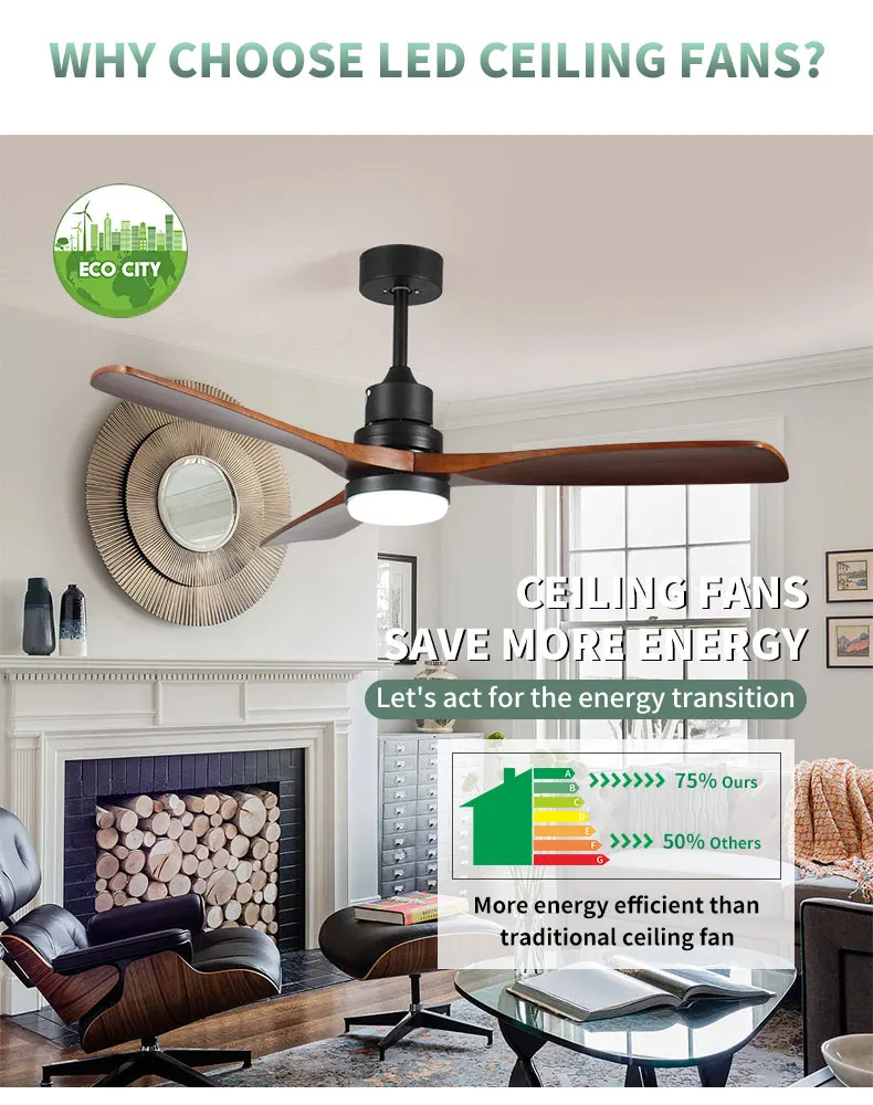 F279 6 Speeds Wood Blade Lamp Fan with Led Light