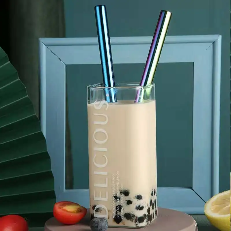 Reusable 12mm Stainless Steel Bubble Tea Drinking Straws Custom Boba