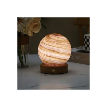 Creative atmosphere bedside lamp rechargeable planet night light bedroom sleep touch three-color glass starry sky night light