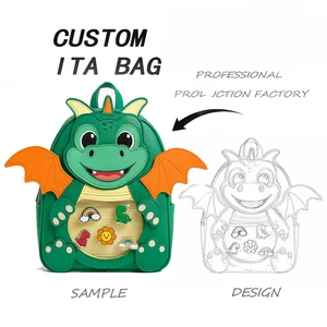 Custom Cute Dinosaur Shape Pu Leather Clear Pin Display Leather Animal Ita Shoulder Bag Backpack