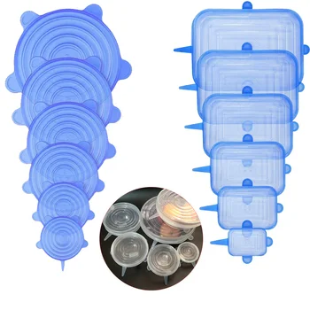 Reusable Fresh-Keeping Lid for Home Kitchen Food Grade Silicone Square Rectangle Cover with Rubber Sealed Storage